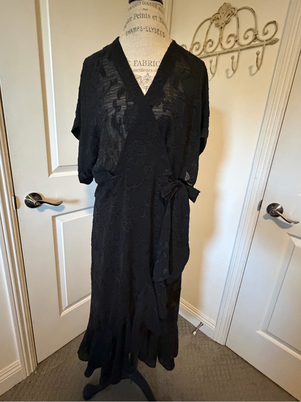 lovestitch Black Lace Wrap Maxi dress with Tie Waist